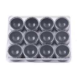 Rectangle Polystyrene Plastic Bead Storage Containers, with 12Pcs Column Small Boxes, Black, Container: 16.5x12.5x2.5cm, Column Small Box: 4x2.2cm, Inner Size: 3.4x3.4cm(CON-N011-046B)