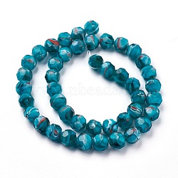 Handmade Lampwork Beads Strands, Faceted, Rondelle, Dark Cyan, 9~10x7~7.5mm, Hole: 1.2mm, about 55pcs/strand, 15.3 inch(39cm)(LAMP-F014-G04)