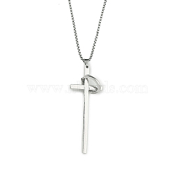 201 Stainless Steel Pendant Necklaces, Cross, Stainless Steel Color, 23.46 inch(59.6cm)(NJEW-C034-43D-P)
