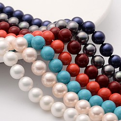 Shell Pearl Beads Strands, Grade A, Polished, Round, Mixed Color, 8mm, Hole: 0.8mm, about 47~50pcs/strand, 16 inch(BSHE-SP8mm)