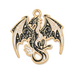 Alloy Enamel Pendants, Light Gold, Black, Dragon, 28x26x1mm, Hole: 2mm(ENAM-I060-05A)