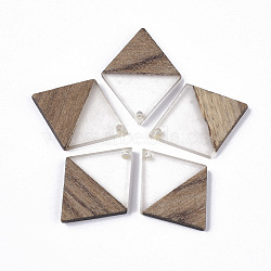 Transparent Resin & Walnut Wood Pendants, Rhombus, Clear, 34.5x24x3mm, Hole: 2mm(RESI-Q210-009A-B01)