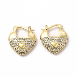 Clear Cubic Zirconia Heart Hoop Earrings, Brass Jewelry for Women, Golden, 20x17.5x5mm, Pin: 1x0.7mm(EJEW-A095-08G)