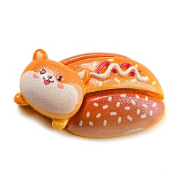 Opaque Resin Imitation Food Decoden Cabochons, Bread with Dog, Chocolate, 32x17.5x11mm(CRES-P026-D05)