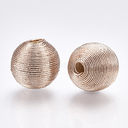 Wood Beads Covered with Polyester Cord Wire, Round, Navajo White, 12~13x12~12.5mm, Hole: 1.5~2mm(X-WOVE-S117-12mm-05)