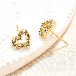 Heart Sparkling Cubic Zirconia Stud Earrings for Girl Women, Lead Free & Nickel Free & Cadmium Free, Brass Micro Pave Cubic Zirconia Earrings, Real 18K Gold Plated, 7.5x8mm, Pin: 0.8mm(EJEW-H126-18G)