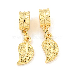 Rack Plating Alloy Leaf European Dangle Charms, Large Hole Pendants, Golden, 28mm, Hole: 4.5mm, leaf: 15.5x8x2.5mm(FIND-B034-41G)