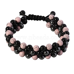 Natural & Synthetic Mixed Gemstone Beads Braided Beaded Bracelets, Multi-strand Bracelets, Inner Diameter: 2-1/4~3-1/8 inch(5.7~8cm)(BJEW-SW00002-02)