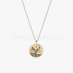 Titanium Steel Flat Round Pendant Necklaces, Rolo Chain Necklace for Women, Fish, 17-3/4 inch(45cm)(WG36571-06)