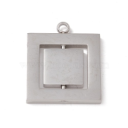 304 Stainless Steel Turnable Pendants, Square Charm, Stainless Steel Color, 25.5x21.5x2mm, Hole: 2.5mm(STAS-G297-11P)