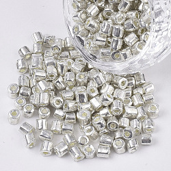 6/0 Two Cut Glass Seed Beads, Hexagon, Metallic Colours, Silver, 3.5~5x3.5~4mm, Hole: 1mm, about 4500pcs/bag(SEED-S033-03B-02)