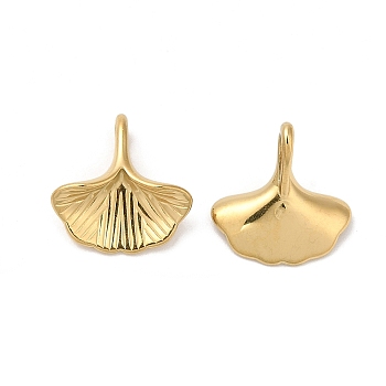 304 Stainless Steel Charms, Ginkgo Leaf Charm, Real 18K Gold Plated, 13x13x4.5mm, Hole: 3.5x2mm
