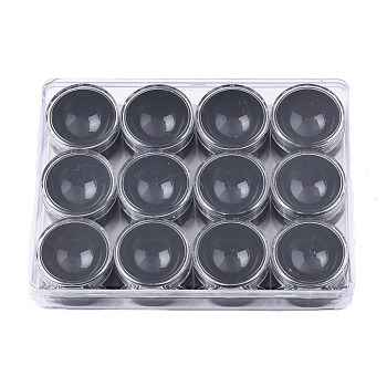 Rectangle Polystyrene Plastic Bead Storage Containers, with 12Pcs Column Small Boxes, Black, Container: 16.5x12.5x2.5cm, Column Small Box: 4x2.2cm, Inner Size: 3.4x3.4cm