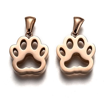 Ion Plating(IP) 304 Stainless Steel Pendants, Manual Polishing, Hollow, Dog Footprint, Rose Gold, 17x15x3.5mm, Hole: 3x6mm