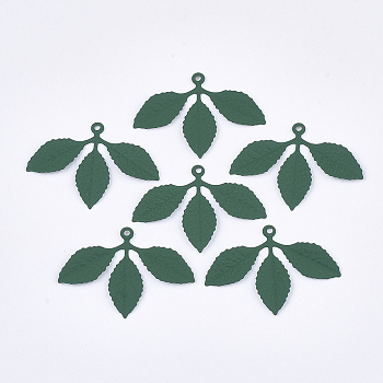 Spray Painted Eco-Friendly Iron Pendants, Leaf, Green, 23x32x1mm, Hole: 1mm