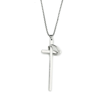 201 Stainless Steel Pendant Necklaces, Cross, Stainless Steel Color, 23.46 inch(59.6cm)