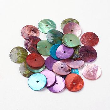 Natural Freshwater Shell Beads, Dyed, Disc/Flat Round, Heishi Beads, Mixed Color, 15x1.5mm, Hole: 1mm, 144pcs/gross