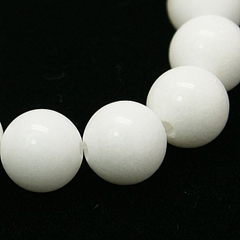 Natural Mashan Jade Round Beads Strands, Dyed & Heated, White, 14mm, Hole: 1mm, about 30pcs/strand, 16 inch