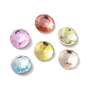 Glass Rhinestone Cabochons, Point Back & Back Plated, Faceted, Flat Round, Mixed Color, 8x3mm