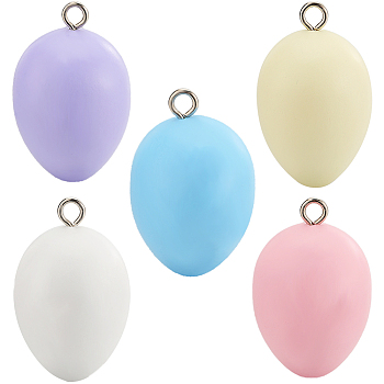 10Pcs 5 Colors Easter Theme Spray Painted Wood Pendants, Easter Egg Charms with Platinum Tone Iron Loops, Mixed Color, 46~48x28~29mm, Hole: 4mm, 2pcs/color