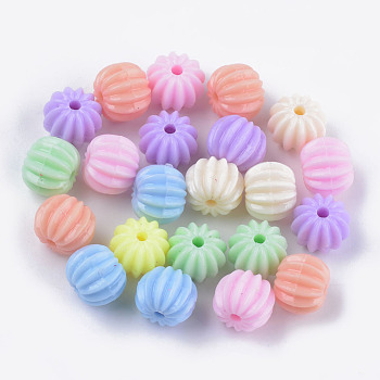 Opaque Acrylic Corrugated Beads, Round, Mixed Color, 11x9mm, Hole: 2mm, about 905pcs/500g