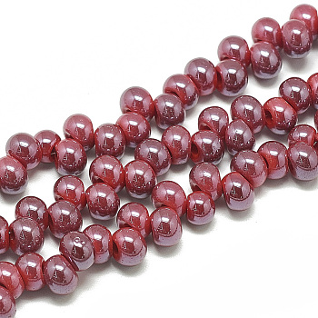 Electroplate Glass Beads Strands, Abacus, Red, 6.5x4.5mm, Hole: 1.8mm, about 100pcs/strand, 13.78 inch