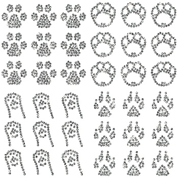 Glass Hotfix Rhinestone, Iron on Appliques, Costume Accessories, for Clothes, Bags, Pants, Paw Print, 100x100mm, 4 sheets/set