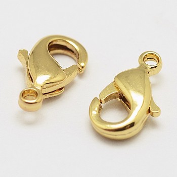 Brass Lobster Claw Clasps, Cadmium Free & Nickel Free & Lead Free, Real 18K Gold Plated, 10x6x2.5mm, Hole: 1.2mm