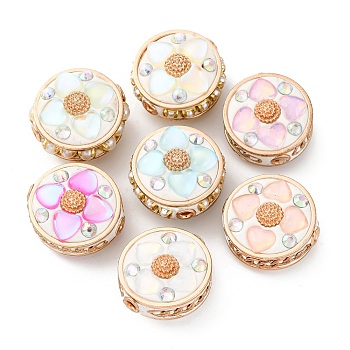 Handmade Resin Indonesia Round Beads, with Alloy Rhinestone Findings, Flat Round, Mixed Color, 20.5x19.5x10.5mm, Hole: 1.8mm
