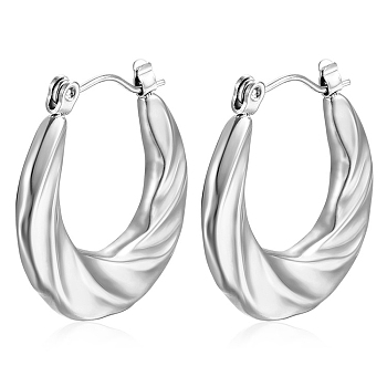 European and American Fashion Twisted Spiral Irregular Stainless Steel Hoop Earrings, Simple Retro Style Women's Light Luxury Trend Ear Jewelry, Stainless Steel Color, 24.3x23.8mm