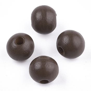 Painted Natural Wood Beads, Round, Coconut Brown, 10x8.5~9mm, Hole: 2~3mm
