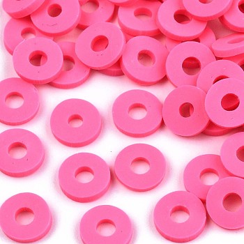 Handmade Polymer Clay Beads, for DIY Jewelry Crafts Supplies, Disc/Flat Round, Heishi Beads, Fuchsia, 6x1mm, Hole: 2mm, about 1034pcs/44g