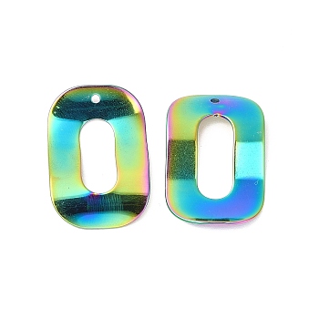 Ion Plating(IP) 304 Stainless Steel Pendants, Rectangle Charms, Rainbow Color, 31.5x20.5x3.5mm, Hole: 1.6mm