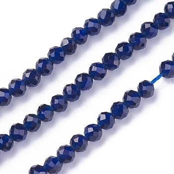 Faceted Glass Beads Strands, Round, Blue, 3~3.5mm, Hole: 0.5mm, about 115~130pcs/strand, 14.5~16.1 inch(37~41cm)