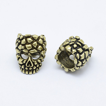 Brass Skull Mask Beads, Long-Lasting Plated & , Cadmium Free & Nickel Free & Lead Free, Antique Bronze, 18x14x14.5mm, Hole: 9mm