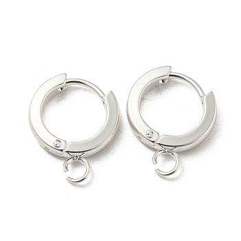 201 Stainless Steel Huggie Hoop Earrings Findings, with Vertical Loop, with 316 Surgical Stainless Steel Earring Pins, Ring, Silver, 13x2.5mm, Hole: 2.7mm, Pin: 1mm