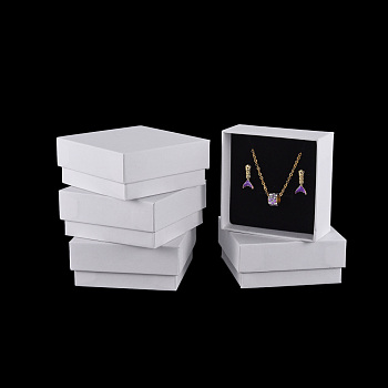 Cardboard Jewelry Set Box, for Ring, Earring, Necklace, with Sponge Inside, Square, White, 7.6x7.6x3.2cm, Inner Size: 6.9x6.9cm, 
Without Lid Box: 7.2x7.2x3.1cm