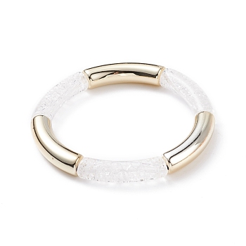 Acrylic Curved Tube Stretch Bracelet, Chunky Bracelet for Women, Golden, Inner Diameter: 2 inch(5.2cm)