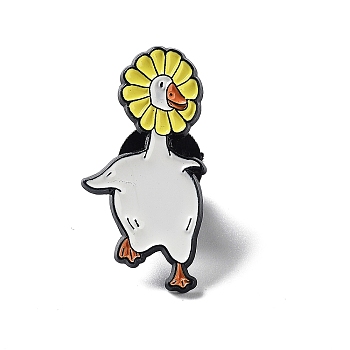 Alloy Enamel Brooch, Animal with Plant Pins, Daisy Goose, 31x15.5x1.5mm