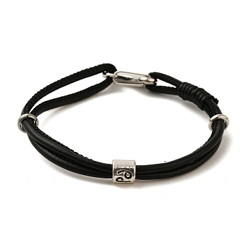 PU Leather Round Cord Multi-strand Bracelets, Constellation Alloy Bracelets for Women Men, Cancer, 8-1/4 inch(20.9cm)