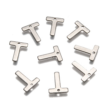 304 Stainless Steel Letter Charms, Letter.T, 11x9x0.5mm, Hole: 1mm