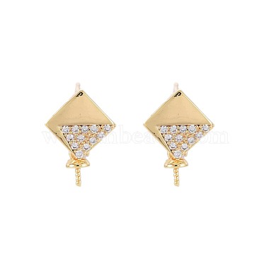 Real 18K Gold Plated Clear Rhombus Brass+Cubic Zirconia Stud Earring Findings