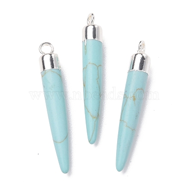 Natural Gemstone Brass Pointed Pendants(G-B025-02P)-2