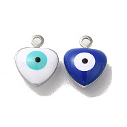 304 Stainless Steel Charms, with Enamel, Heart with Evil Eye Charm, Stainless Steel Color, Mixed Color, 10.5x8x4mm, Hole: 1.2mm(STAS-C074-04P)