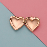 Stainless Steel Locket Pendants, Photo Frame Charms for Necklaces, Heart, Rose Gold, 26x22.6mm(HEAR-PW0001-067RG)