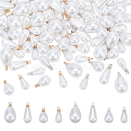 Elite 64Pcs 8 Style ABS Plastic Imitation Pearl Pendants, with Brass Finding, Teardrop Charm, Mixed Color, 12.5~17x5.5~9.5mm, Hole: 1.5~1.6mm, 8pcs/style(FIND-PH0010-94)