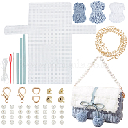 DIY Cherry Decoration Shoulder Bag Making Kits, including Thick Wool Yarns, Imitation Leather Fabric, Plastic Mesh Canvas Sheet, Iron Findings, Magnetic Clasp, Light Sky Blue, 22x13x5cm(DIY-WH0304-670D)
