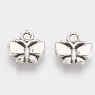 Tibetan Style Alloy Charms, Butterfly, Cadmium Free & Nickel Free & Lead Free, Antique Silver, 10x10x2mm, Hole: 1.5mm, about 2080pcs/1000g(TIBE-T011-187AS-FF)