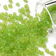 Glass Seed Beads, Frosted Colors, Round, Green Yellow, 4mm, Hole: 1~1.5mm, about 1000pcs/100g(X1-SEED-A008-4mm-M4)