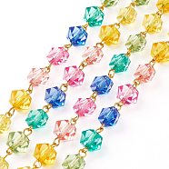 Handmade Transparent Acrylic Beaded Chains, with Iron Finding, Faceted, Colorful, Links: 15x10x10mm, 39.37 inch(1m)/strand(AJEW-JB00982)